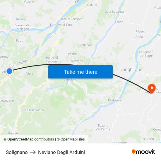 Solignano to Neviano Degli Arduini map