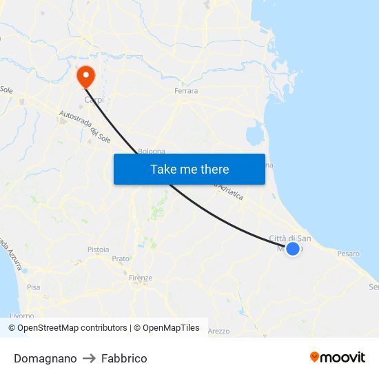 Domagnano to Fabbrico map