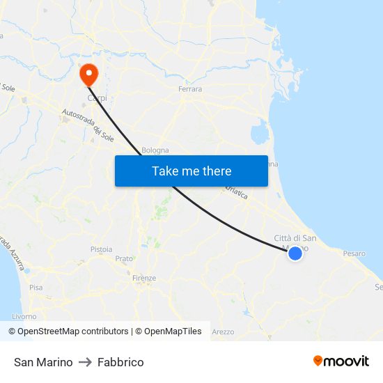 San Marino to Fabbrico map