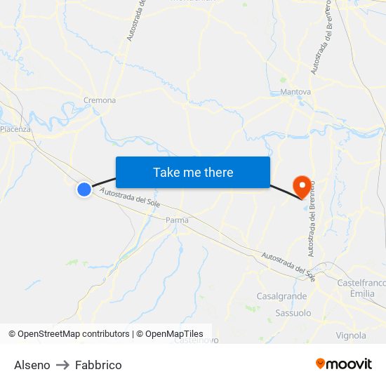 Alseno to Fabbrico map