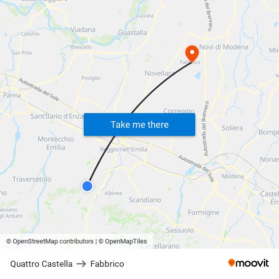 Quattro Castella to Fabbrico map