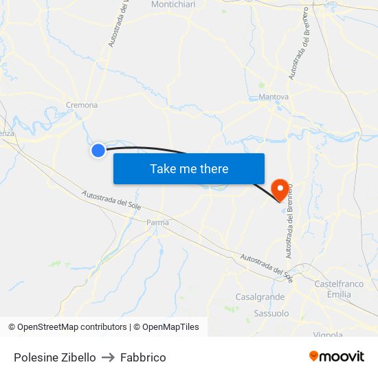 Polesine Zibello to Fabbrico map