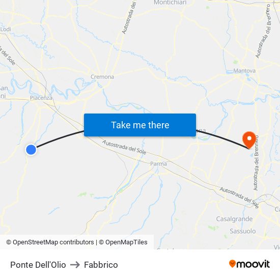 Ponte Dell'Olio to Fabbrico map