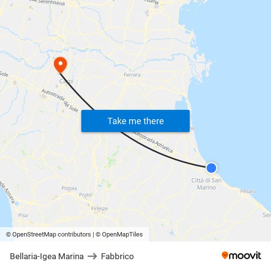 Bellaria-Igea Marina to Fabbrico map