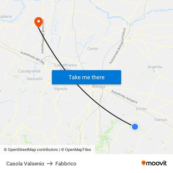 Casola Valsenio to Fabbrico map