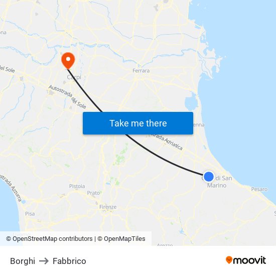 Borghi to Fabbrico map