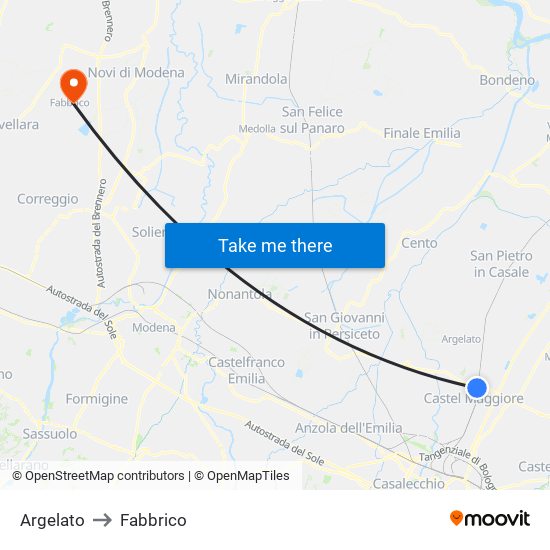 Argelato to Fabbrico map