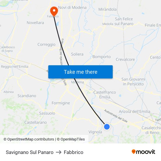 Savignano Sul Panaro to Fabbrico map