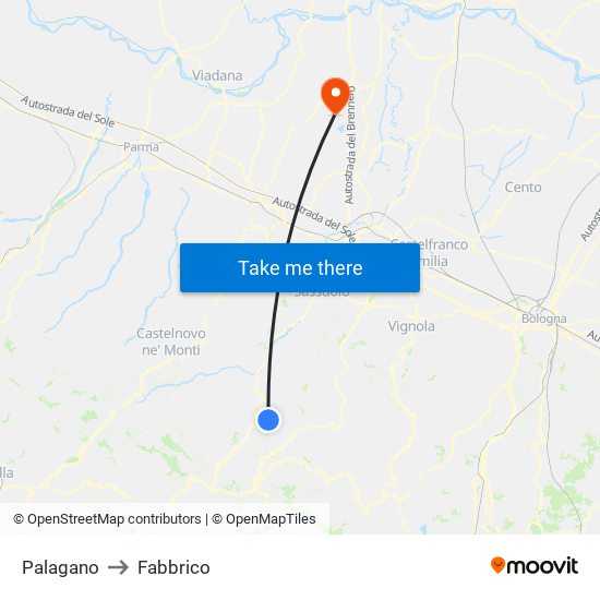 Palagano to Fabbrico map