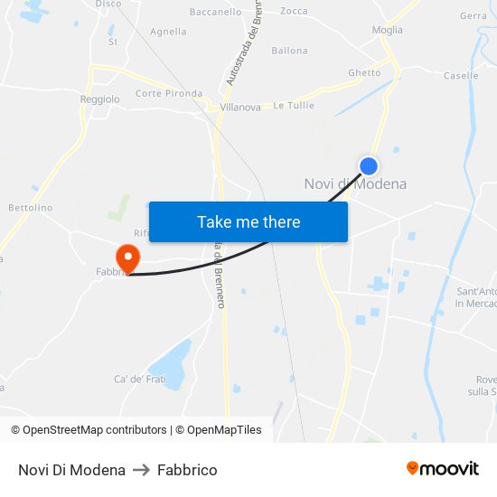 Novi Di Modena to Fabbrico map