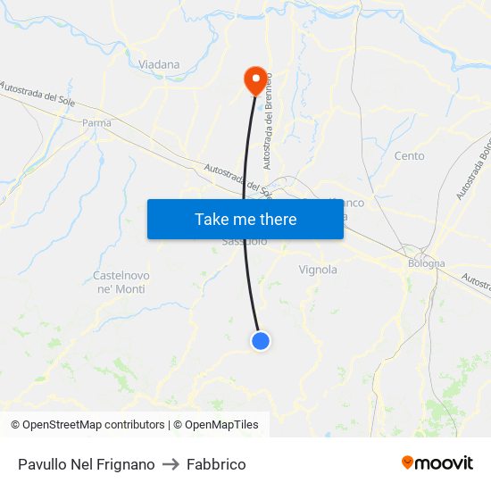 Pavullo Nel Frignano to Fabbrico map