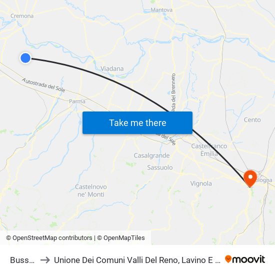 Busseto to Unione Dei Comuni Valli Del Reno, Lavino E Samoggia map