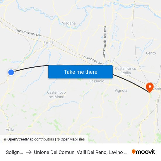 Solignano to Unione Dei Comuni Valli Del Reno, Lavino E Samoggia map