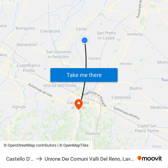 Castello D'Argile to Unione Dei Comuni Valli Del Reno, Lavino E Samoggia map