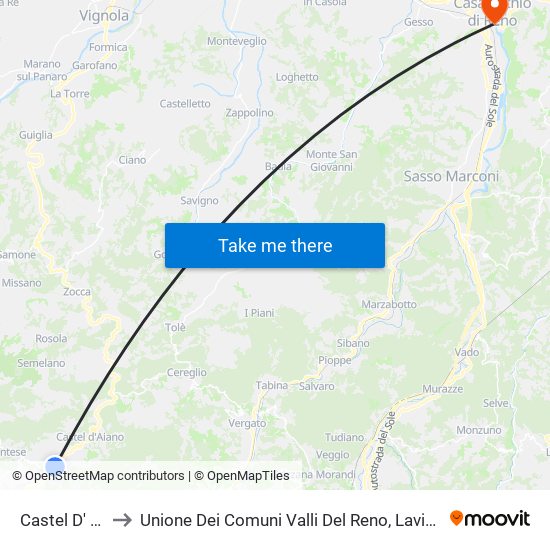 Castel D' Aiano to Unione Dei Comuni Valli Del Reno, Lavino E Samoggia map