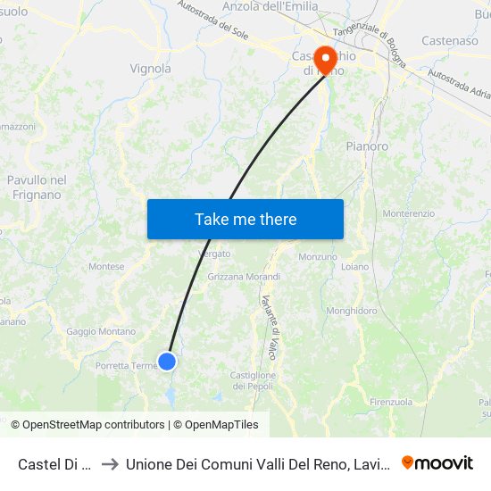 Castel Di Casio to Unione Dei Comuni Valli Del Reno, Lavino E Samoggia map