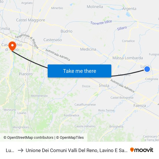 Lugo to Unione Dei Comuni Valli Del Reno, Lavino E Samoggia map