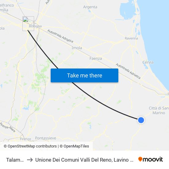 Talamello to Unione Dei Comuni Valli Del Reno, Lavino E Samoggia map