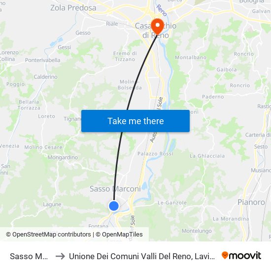Sasso Marconi to Unione Dei Comuni Valli Del Reno, Lavino E Samoggia map