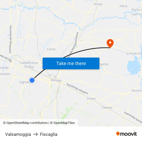 Valsamoggia to Fiscaglia map
