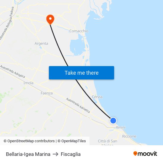 Bellaria-Igea Marina to Fiscaglia map