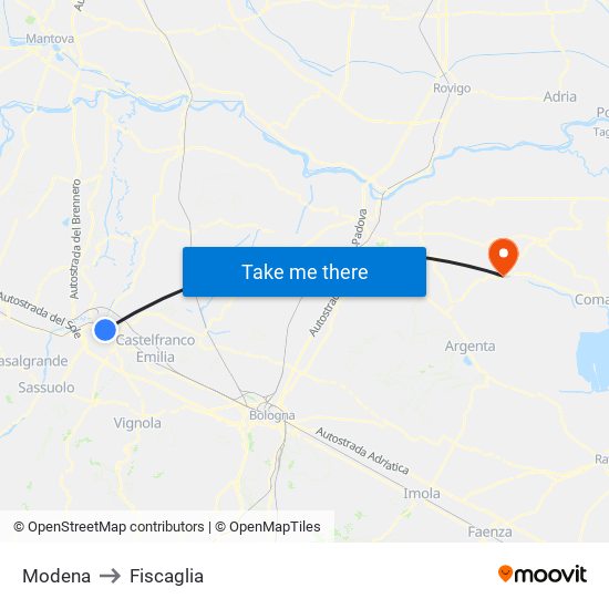 Modena to Fiscaglia map