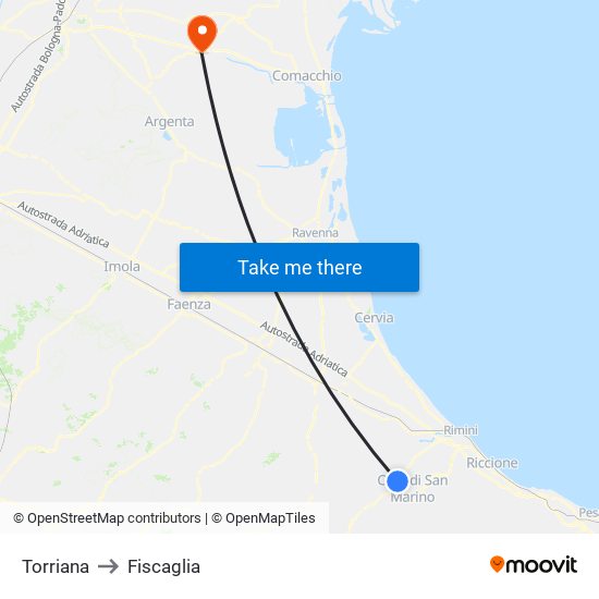 Torriana to Fiscaglia map
