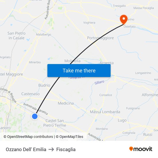 Ozzano Dell' Emilia to Fiscaglia map