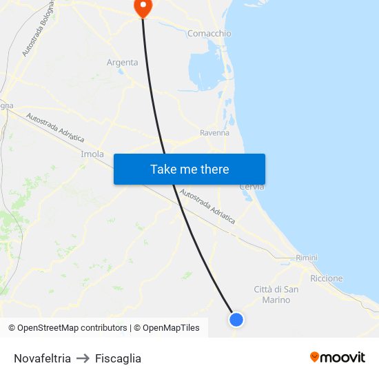 Novafeltria to Fiscaglia map