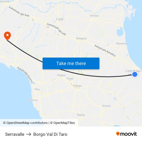 Serravalle to Borgo Val Di Taro map