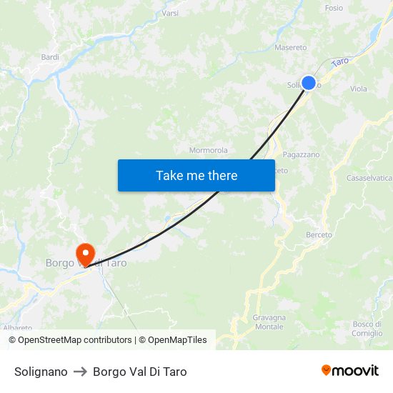 Solignano to Borgo Val Di Taro map