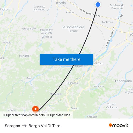 Soragna to Borgo Val Di Taro map