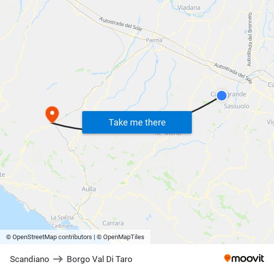 Scandiano to Borgo Val Di Taro map