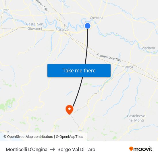 Monticelli D'Ongina to Borgo Val Di Taro map