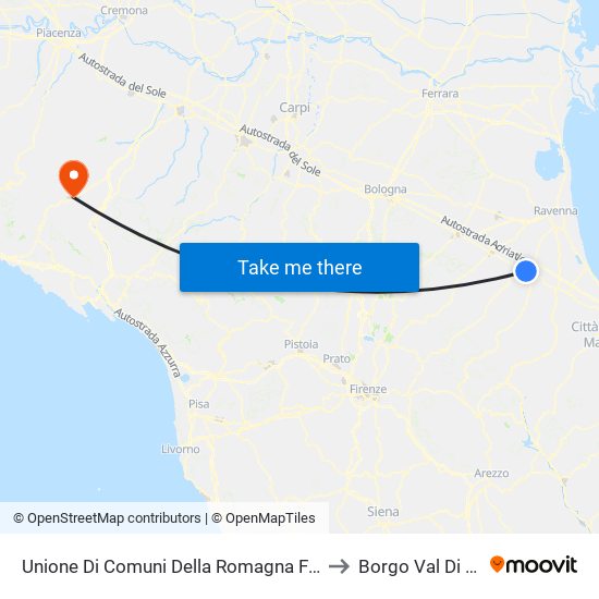 Unione Di Comuni Della Romagna Forlivese to Borgo Val Di Taro map