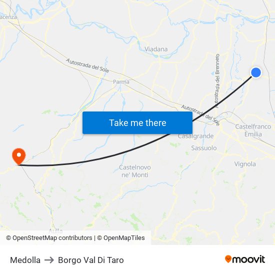 Medolla to Borgo Val Di Taro map