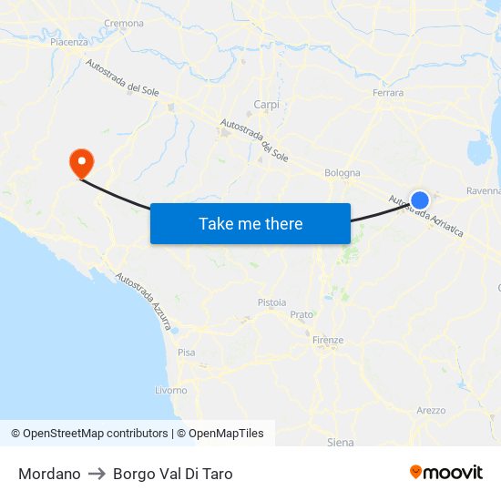 Mordano to Borgo Val Di Taro map