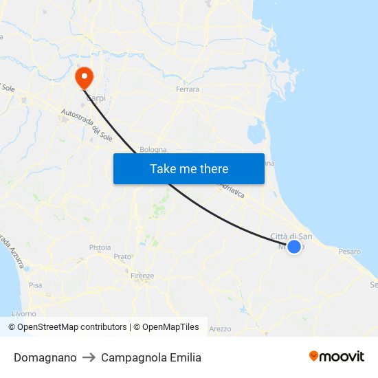 Domagnano to Campagnola Emilia map