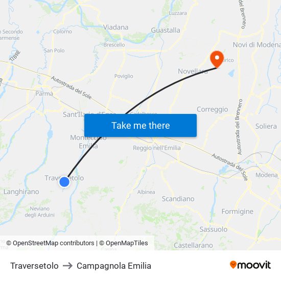 Traversetolo to Campagnola Emilia map