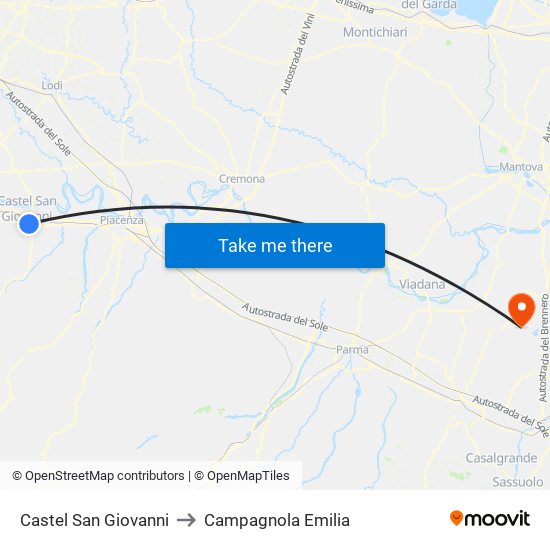 Castel San Giovanni to Campagnola Emilia map