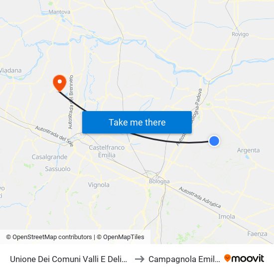 Unione Dei Comuni Valli E Delizie to Campagnola Emilia map