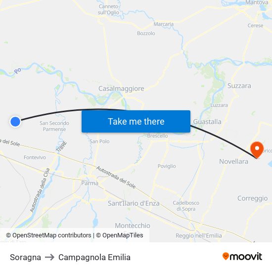 Soragna to Campagnola Emilia map