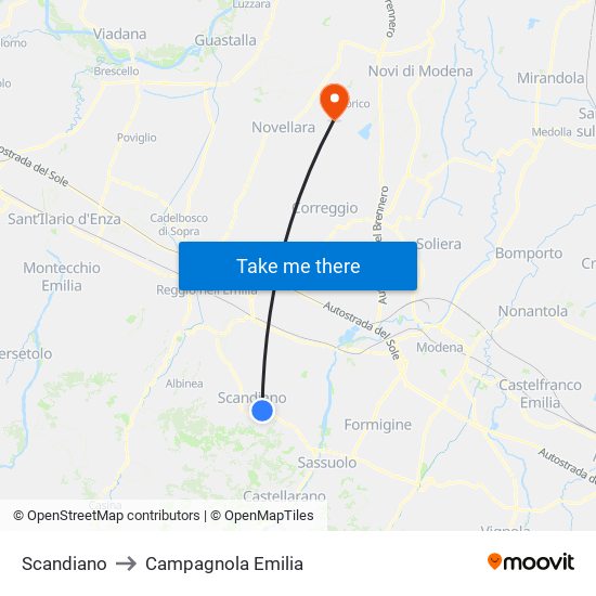 Scandiano to Campagnola Emilia map