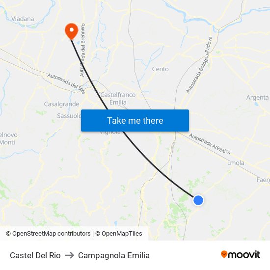 Castel Del Rio to Campagnola Emilia map