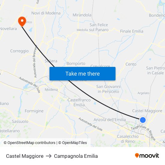 Castel Maggiore to Campagnola Emilia map