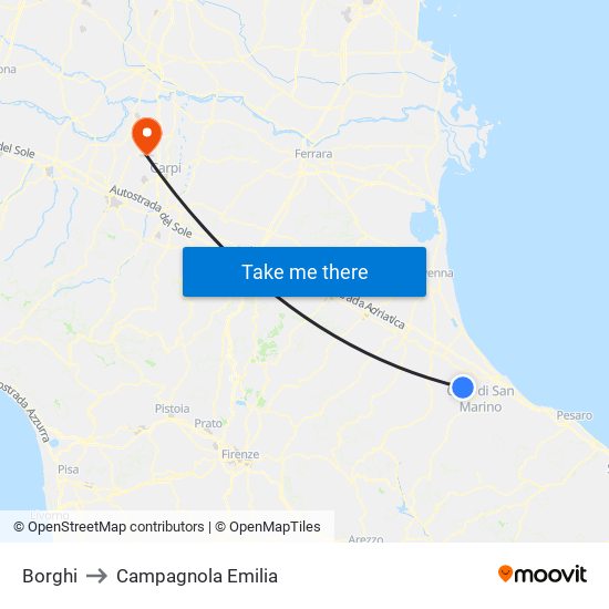 Borghi to Campagnola Emilia map