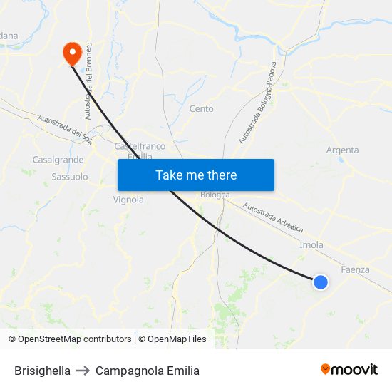 Brisighella to Campagnola Emilia map