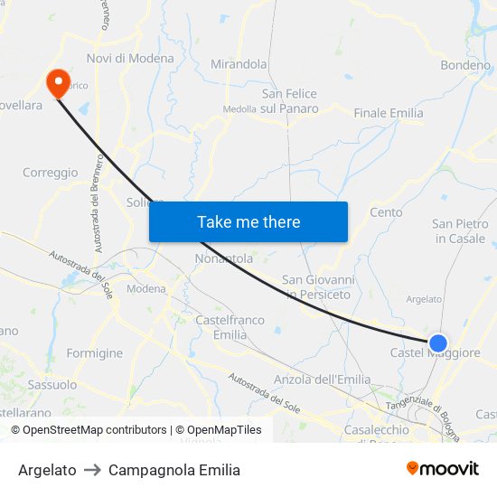 Argelato to Campagnola Emilia map