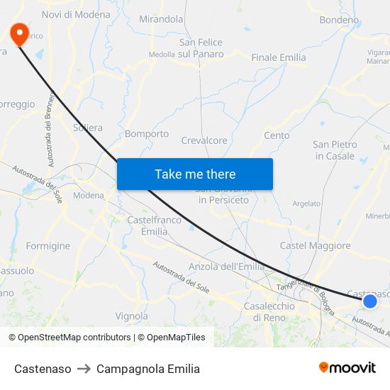 Castenaso to Campagnola Emilia map