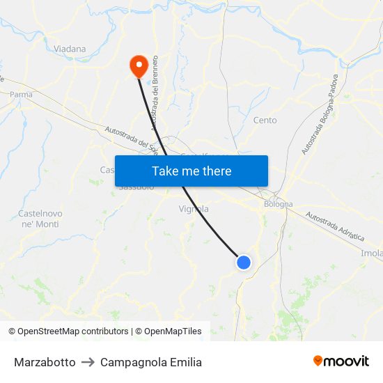 Marzabotto to Campagnola Emilia map